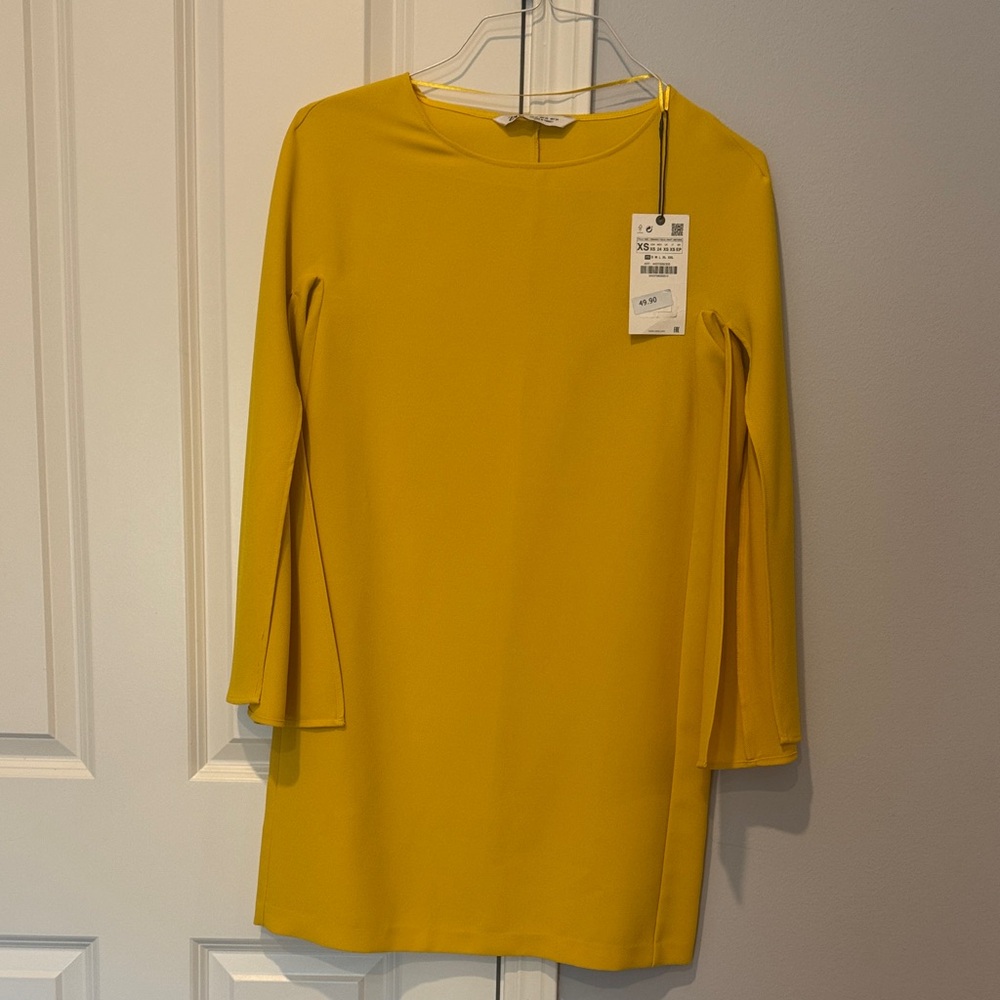 Zara Mustard Bell Sleeve Dress
